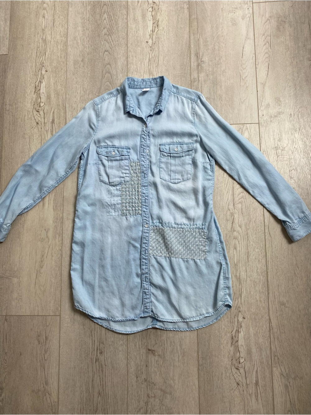 Light Wash Denim Button-Up Tunic Shirt